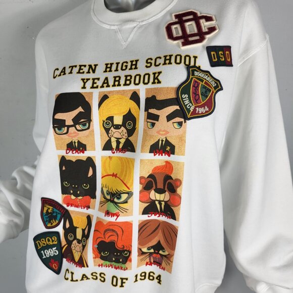 NWT~$585~DSQUARED2~XL~ITALY~WHITE BLACK YEARBOOK CLASS SWEATSHIRT SHIRT JACKET - Picture 16 of 16